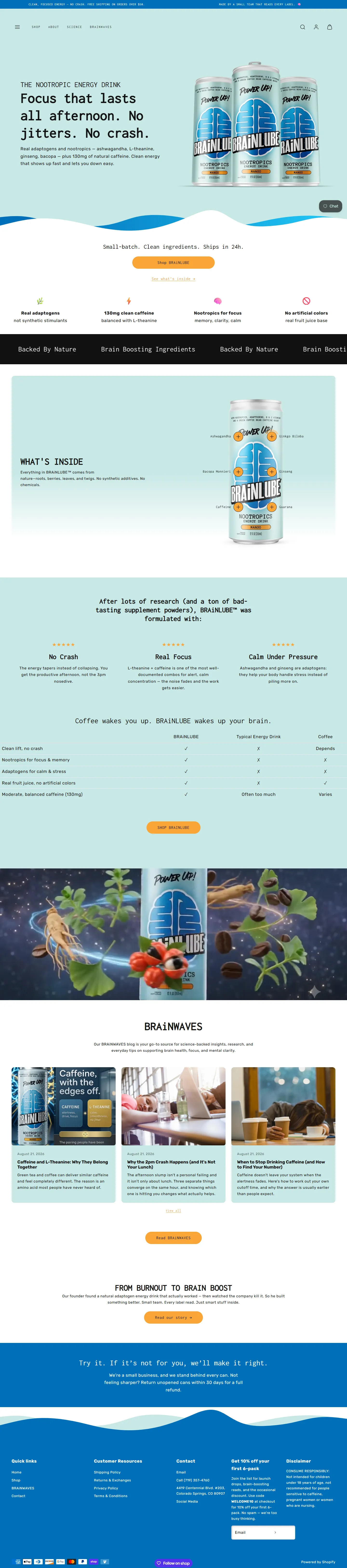 Brainlube website, full page