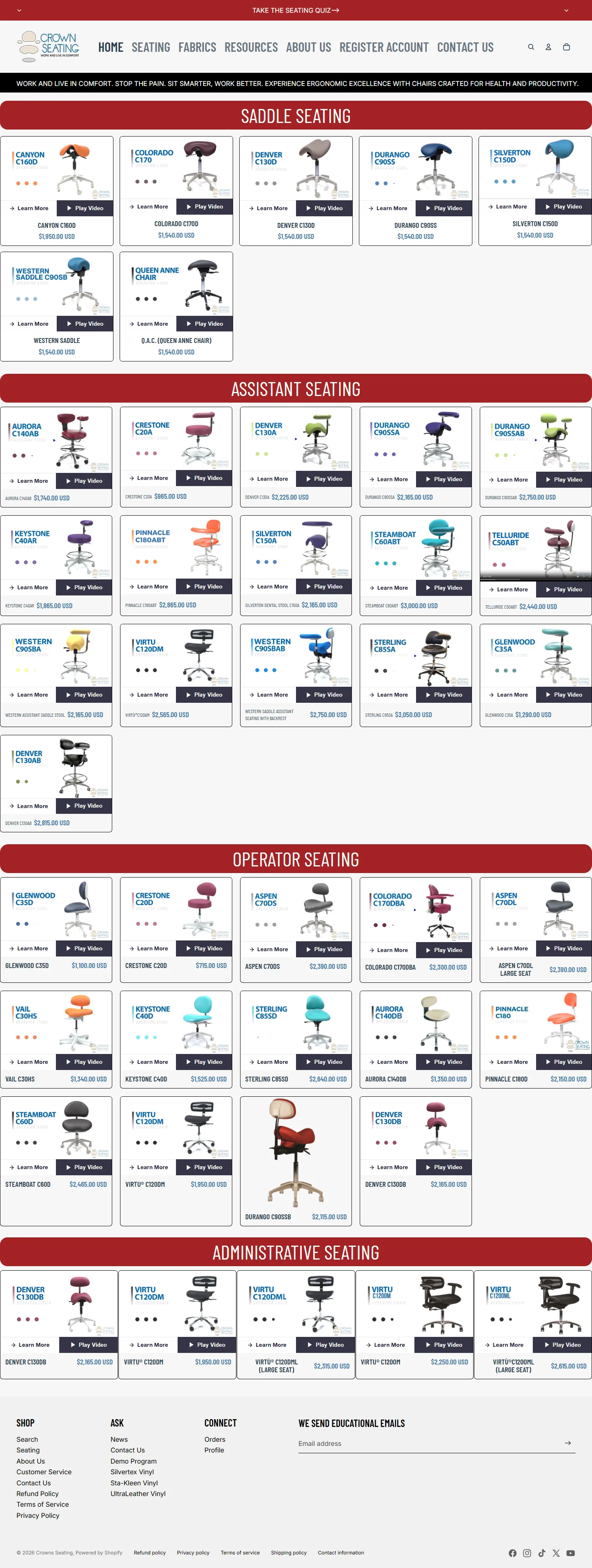 Crown Seating website, full page
