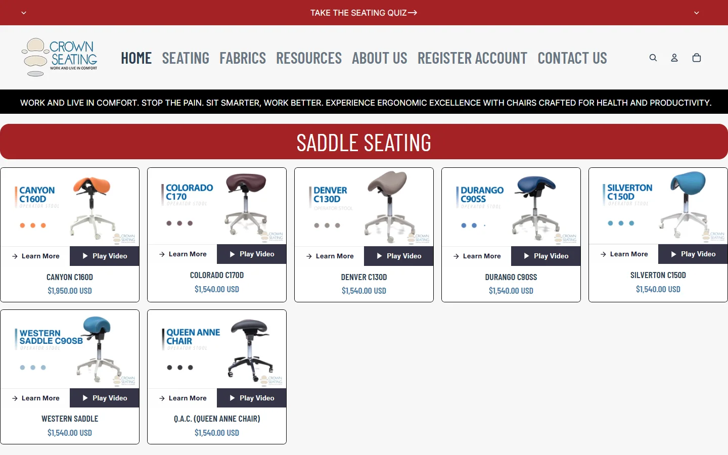 Crown Seating website homepage