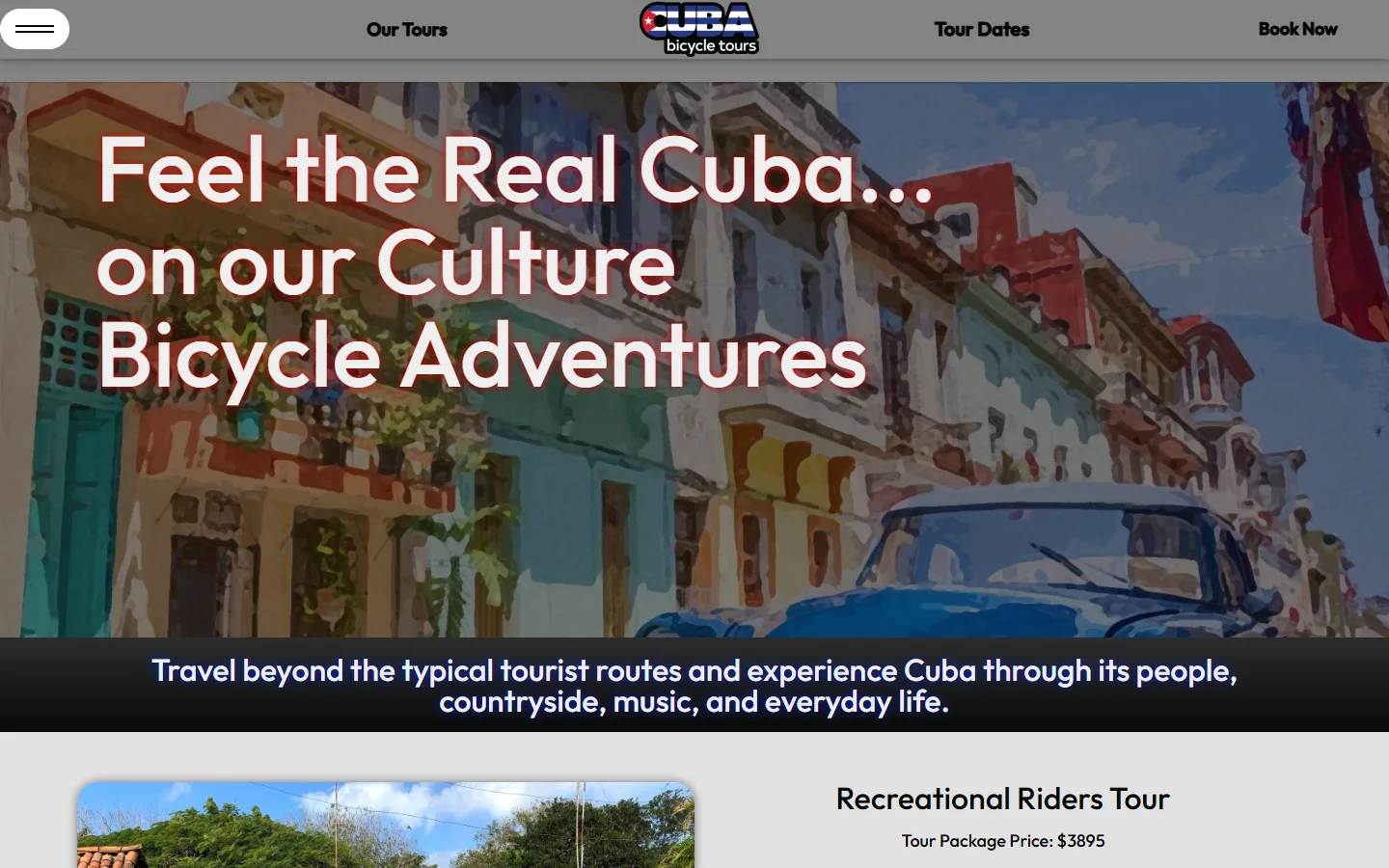Cuba Bicycle Tours website homepage