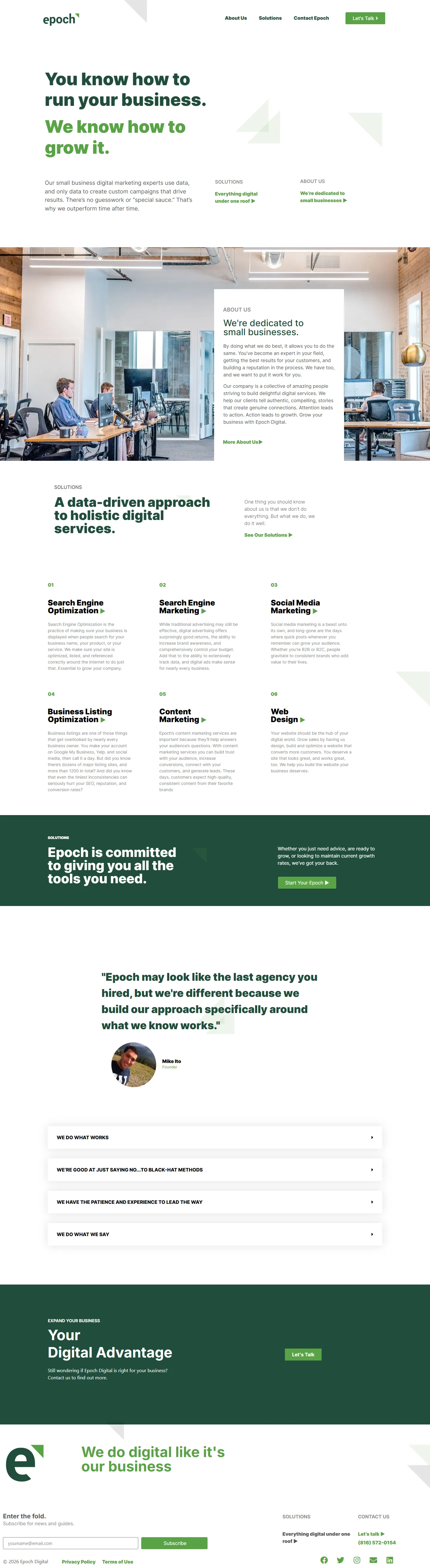 Epoch Digital Marketing website, full page