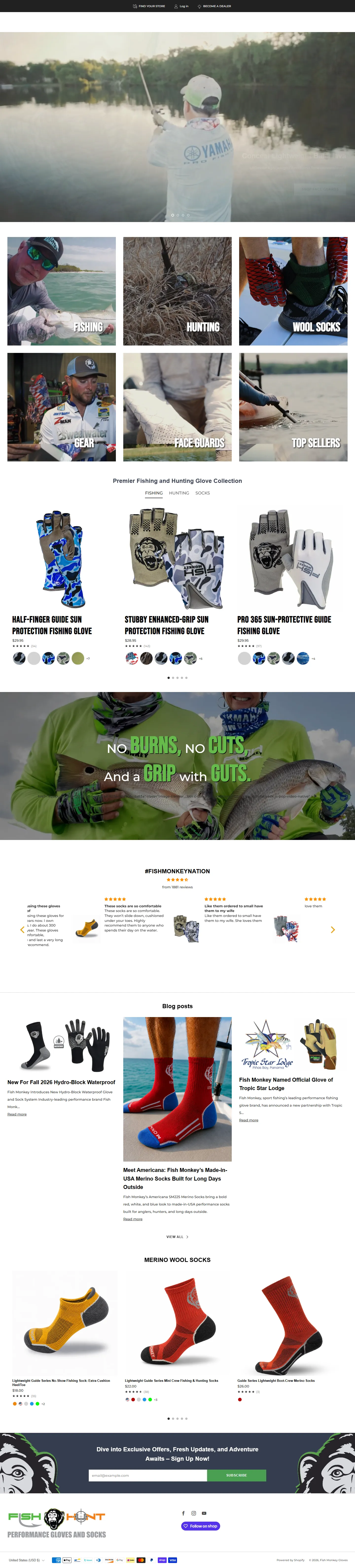Fish Monkey Gloves website, full page
