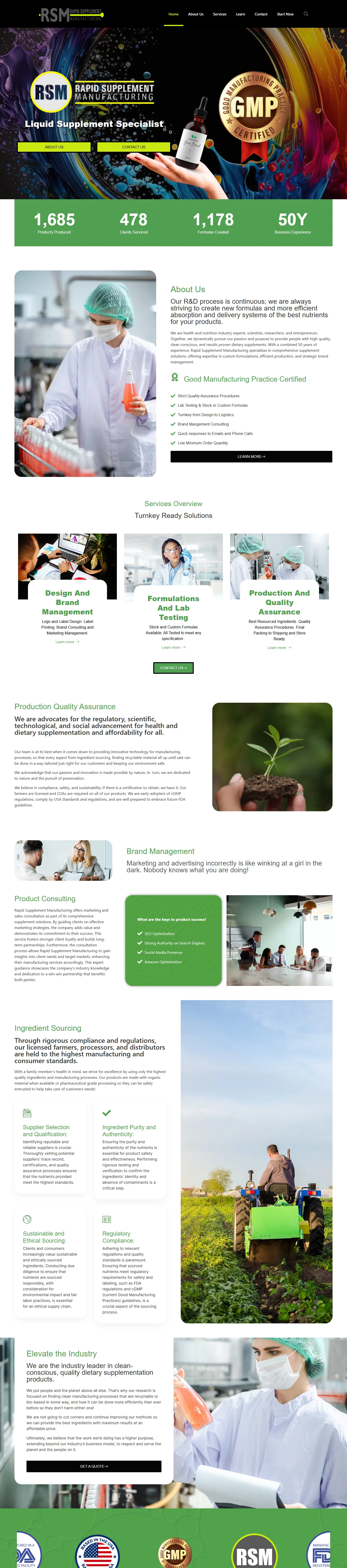Rapid Supplement Manufacturing website, full page