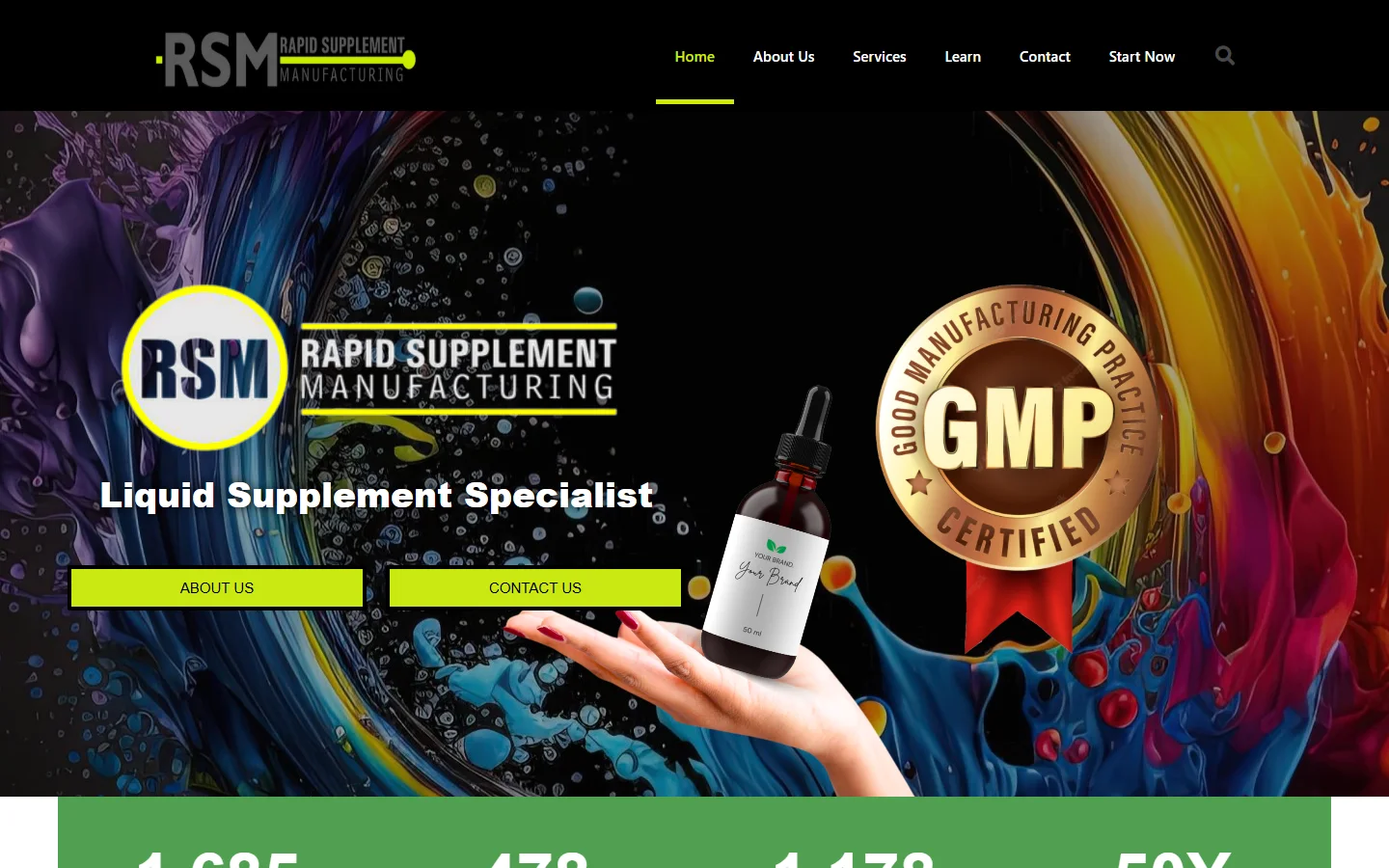 Rapid Supplement Manufacturing website homepage