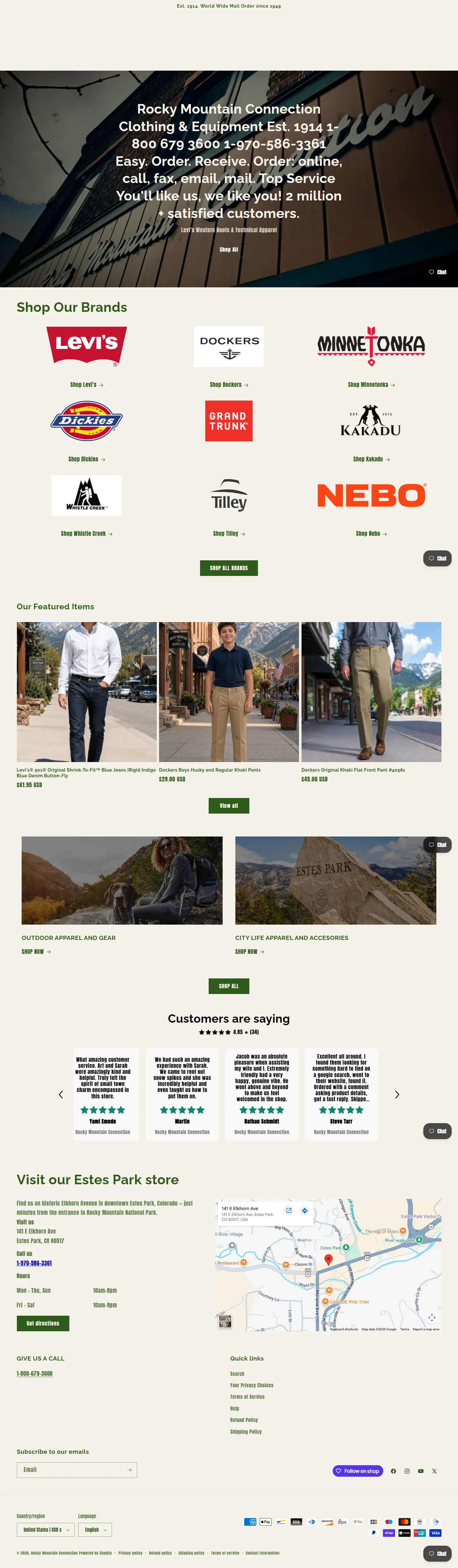 Rocky Mountain Connection website, full page
