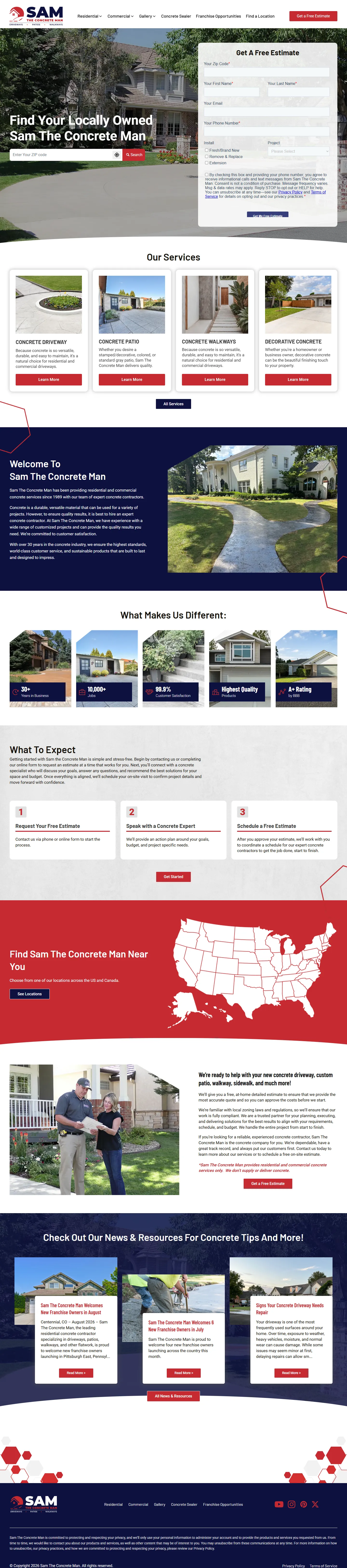 Sam the Concrete Man website, full page