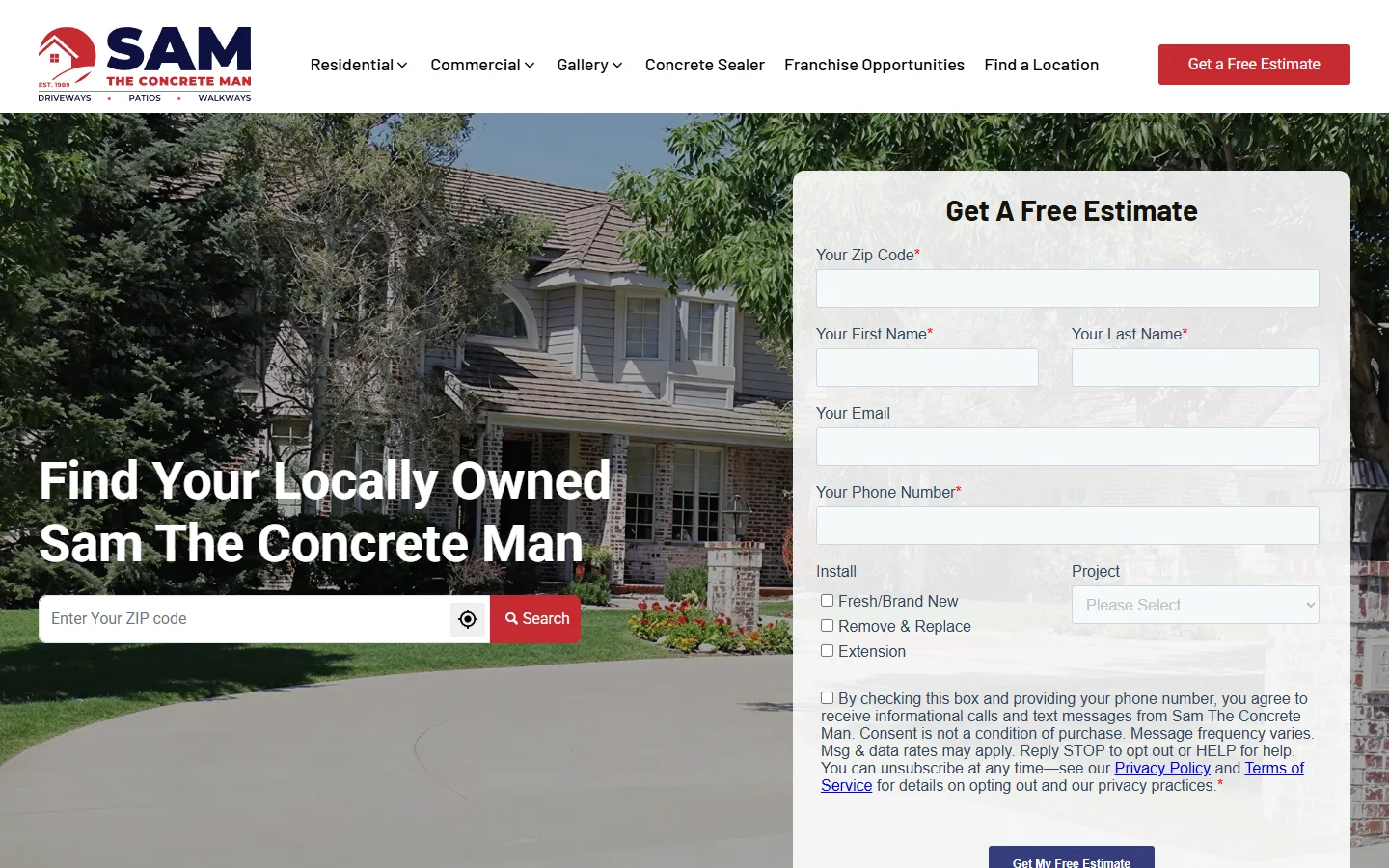 Sam the Concrete Man website homepage