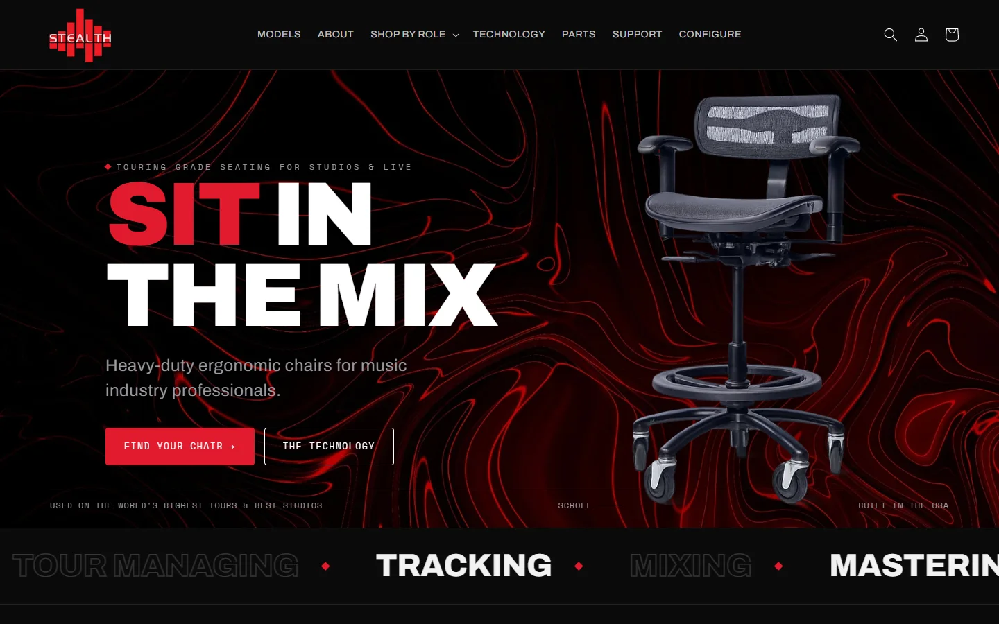 Stealth Chairs website homepage